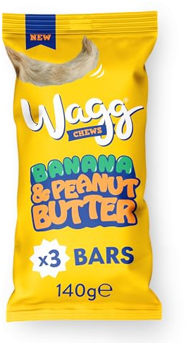 Wagg Chews Banana & Peanut Butter Bars Dog Treats 140g (Pack of 11) | Rich in Chicken with Peanut & Banana Flavour - Less Than 5% Fat - Made with Real Meat Ingredients - No Added Sugar
