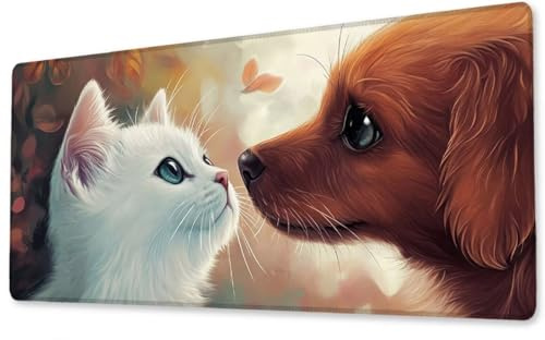 Mousepad Großes Gaming Mauspad XXL Hund 600x300x3 mm Schreibtischunterlage rutschfeste Gummibasis Wasserdicht und Langlebig Tastatur Unterlage für Gaming,Büro,Zuhause Extra Vernähten Kanten zj-924