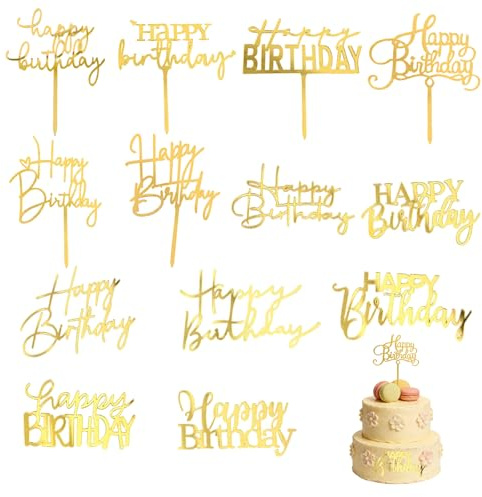 13 Stück Happy Birthday Cake Topper Happy Birthday Tortendeko Gold Geburtstag Cakes Toppers für Geburtstagsparty