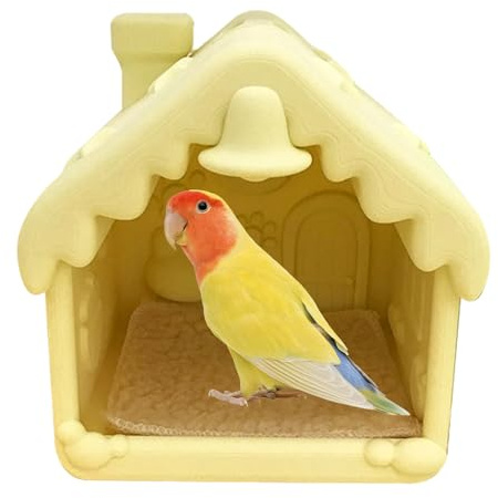 Vogelhütte im Käfig, 3D-gedrucktes Versteck mit LED-Beleuchtung, Nistbett für Vögel, für Papageien, Wellensittiche und Kanarienvögel, Nistplatz und Ruhe