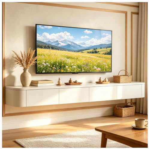 JUNFUNNLE TV Schrank 300cm Weiß, TV Board Hängend, TV Lowboard mit 2 Schubladen 2 Klappen, Moderner Fernsehtisch mit Kabelmanagement, TV Tisch für Wohnzimmer und Esszimmer