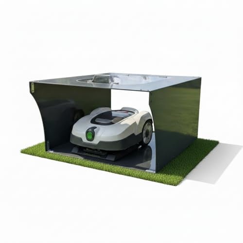 Garage für Mähroboter, komplett fertig montiert! Zugangsdeckel aus Acrylglas, Aluverbund 4mm. Mähroboter | Garage | Unterstand | Robotergarage | Rasenroboter | Überdachung | Schutzdach