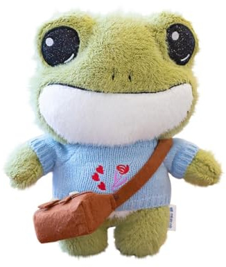 Super Süßes Frosch Kuscheltier, Weiches Beruhigungsspielzeug Baby, Weiches Plüschtier als Geschenk für alle Altersgruppen, 25cm, 1 Design (Frosch mit Pullover & Tasche) (F)