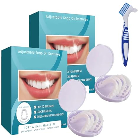2 Paires Prothese Dentaire À Clipser,Prothèse Provisoire Dentier,Mâchoire Supérieure Et Inférieure Facette Dentaire,Brosse À Dents Incluse,Pour Toutes Les Occasions
