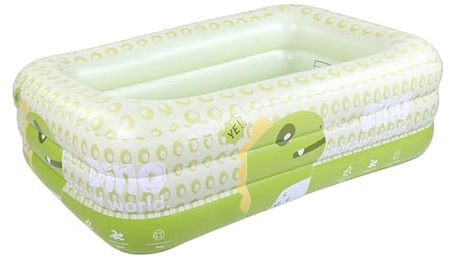 Topiky Piscina Gonfiabile Rettangolare PVC Addensato Pieghevole Simpatico Dinosauro Cartone Animato Piscina da Gioco per Bambini Verde