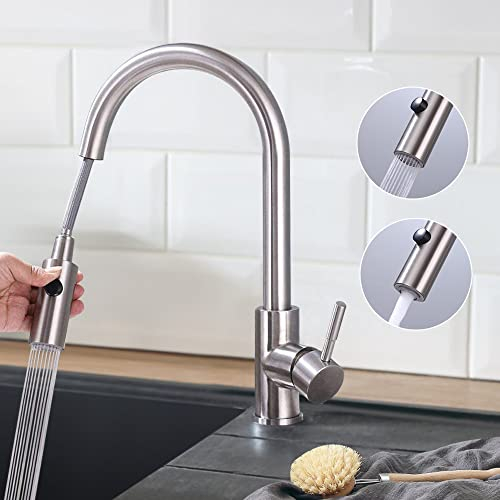 HOMELODY Ausziehbar Küchenarmatur mit 360° Schwenkbar - 2 Modus Wasserhahn Küche mit Hohe Bogenauslauf - Spültischarmatur aus Messing - Hochdruck Armatur Matt