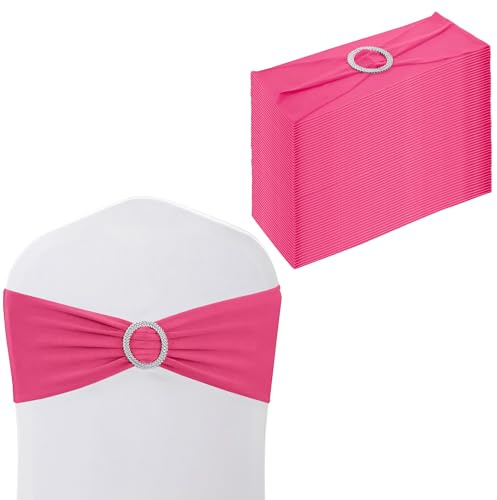 WedDecor Stretch Chair Bands Plain Spandex Band with Slider Buckle for Wedding Party Chair Decoration, Events Supplies, Formal Meeting, Hot Pink, 13 x 6 Inches, 50pcs | Stretch Chair Sashes for Wedding Party Chair Decoration, Event Supplies, Formal Meeting, 13 x 6 Inches