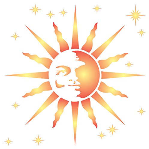 Retro-Sonnenschablone – 35,5 x 35,5 cm (XL) – Wiederverwendbare große himmlische Sonnenstrahlen-Wandschablone
