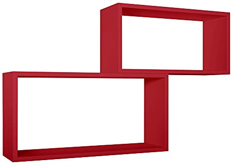 MODULARREDO | BIS RETTANGOLO BISLUNGO Set di 2 Mensole da Muro, Pensile Bagno, Mensola da Parete, Scaffale da Parete, Rosso, 70x35 p20 cm e 60x30 p20 cm - Made in Italy