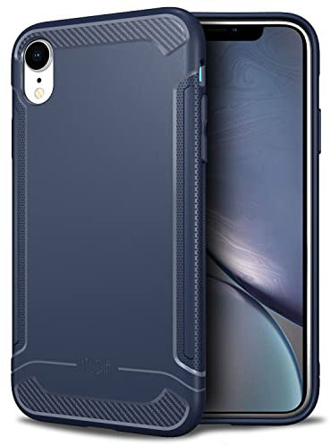 TUDIA Thin Lightweight Carbon Fiber Textured Phone Case Designed for Apple iPhone XR (2018) [LINN] Drop Protection Grip Matte Finish Anti-Scratch Rugged TPU Shockproof Protective Cover - Navy Blue