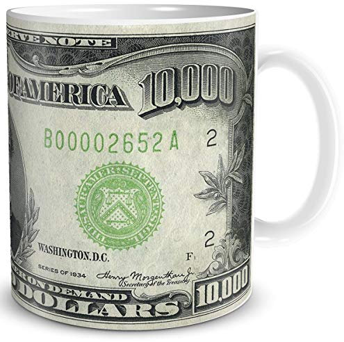 TRIOSK Tasse Geld Schein 10000 Dollar Banknote Dollarschein Geldschein Geldgeschenk Geschenk Verpackung für Hochzeit Geburtstag