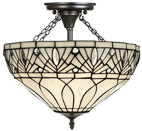 Casa Padrino Luxus Tiffany Deckenleuchte Weiß/Schwarz Ø 40 x H. 50 cm - Handgefertigt aus zahlreichen Glas Mosaik Stücken