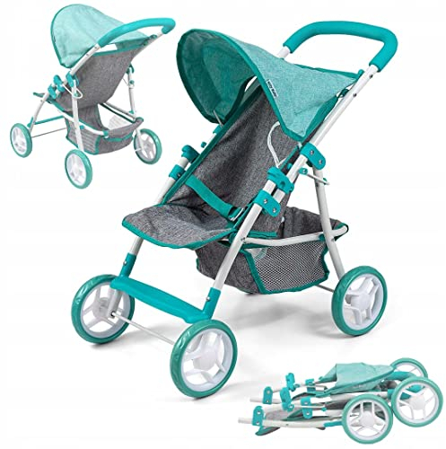 Milly Mally Puppenwagen Natalie, klappbar, für Mädchen ab 3 Jahren, mit Verdeck, Schaumrädern, Gurten Prestige Mint