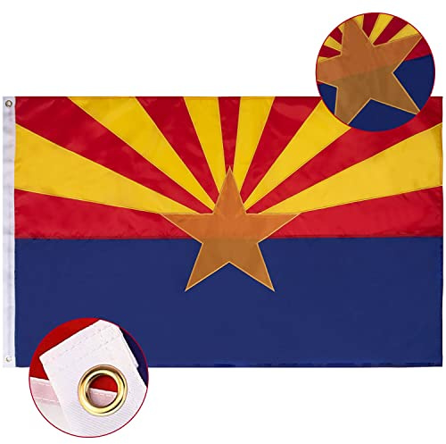 FLAGBURG Staatsflagge Arizona, 90 x 150 cm, AZ Staatsflaggen mit gesticktem Stern, strapazierfähiges Nylon, genähte Streifen (nicht bedruckt), Segeltuchkopf und Messingösen für