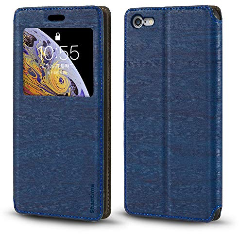 Coque à Rabat en Cuir PU avec Fenêtre Visible et Aimant Invisible Compatible avec iPhone 6S, Étui Intelligent à Affichage Clair (Bleu)