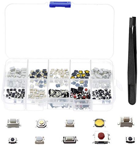 Youmile 250 Stück 10 Value Micro Momentary Tactile Druckknopfschalter SMD DIP-Sortiment für PCB, Auto-Fernbedienung mit Pinzette
