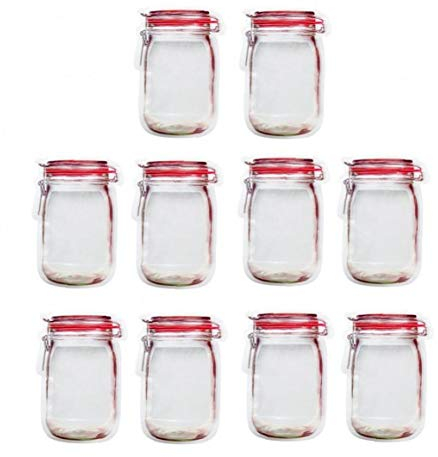 10pcs Mason Jar Bottles Bags, Food Storage Bag Snack Ziplock Bags Seal Storage Bags Leakproof Food Saver Bags for Travel Camping Picnic