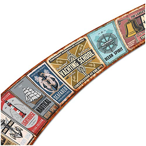 Finest Folia Wandtattoo Selbstklebende Retro Bordüre 2,5m x 18cm Vintage Old School Look Wanddekor Wohnzimmer Wand Küche Wandaufkleber Wandsticker W004 (Nr. 6 Maritim)