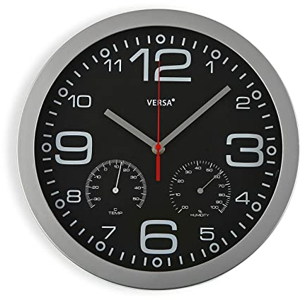Versa Pamuk Reloj de Pared silencioso y Decorativo, para Cocina, Salón o Comedor - Fácil de Leer, Medidas (Al x L x An) 30 x 4,1 x 30 cm, Plástico y Cristal, Color Plata y Negro