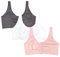 Fruit of the Loom Womens Front Close Builtup Sports Bra, Blushing Rose/Charcoal/White 3-Pack, 36