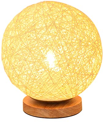 SOLUSTRE Rattan-Kugellichter USB Kugelleuchten Rattanlicht Kugellampe Rattan-Kugel-Tischleuchte LED Lichter Tischlampe Base Beige Holz