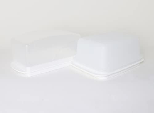 TUPPERWARE 1 contenitore per burro C21, bianco + contenitore per burro con albero e penna a sfera