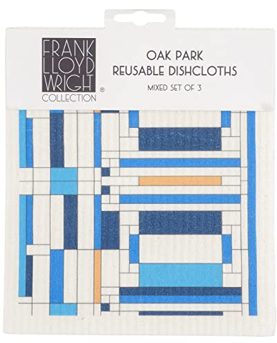 KAF Home Frank Lloyd Wright Schwedische Geschirrtücher (17,0 x 19,1 cm) – Set mit 3 wiederverwendbaren, saugfähigen ZelluloseSchwammhandtüchern für Küche, Reinigung von Theken und Geschirrspülen