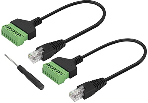 zdyCGTime Adaptateur de borne à vis RJ45 cristal mâle vers 8 broches câble sans soudure RJ45/8P 8C câble de prise réseau Ethernet pour CCTV DVR Cat6 Cat5 coupleur en ligne.(30 cm/2 pièces)