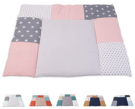 ULLENBOOM ® Wickelauflage 85x75 cm Rosa Grau (Made in EU) - Wickelunterlage Waschbar und für Unterwegs geeignet, Bezug: 100% OEKO TEX Baumwolle, Wickeltischauflage 75x85
