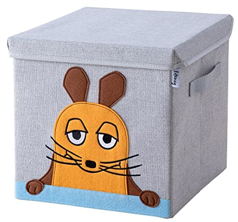 LIFENEY meets Die Maus Aufbewahrungsbox mit Deckel für Kinder – Box mit der bekannten Maus zum Verstauen von Spielzeug – 30 x 30 x 30 cm passend für klassische Würfelregale