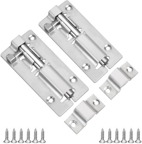 Door Lock, 2 Pcs 3 Inch Stainless Steel Door Latch Slide Bolts Lock with Screws for Cupboards Window Furniture Pet Gate Bathroom