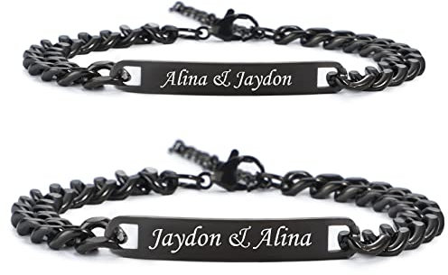 NEHZUS Damen Herren Edelstahl ID Armbänder Custom Gravur Personalisierte Armband Jahrestag Geschenke (Schwarze Paare)