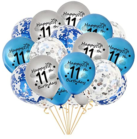 11.Geburtstag Luftballons, 20 Stück Blau Silber Happy 11. Geburtstag Latex Konfetti Ballon Bänder zum Jungen 11 Jahre Geburtstag Deko Jungen(11.)