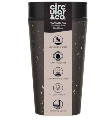 Circular and Co Leakproof Reusable Coffee Cup 12oz/340ml - The World's First Travel Mug Made from Recycled Coffee Cups, 100% Leak-Proof, Sustainable & Insulated (Black & Cosmic Black)