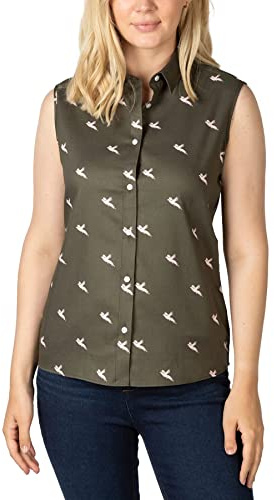Rydale Ladies Sleeveless Country Shirt Womens Summer Shirts Blouse Top Vest Button Down (Khaki Pheasant, 12)