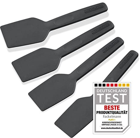 Fackelmann 25286 Lot de 4 spatules à raclette, spatules fromage, mini spatule en plastique, bout biseauté, spatule pour poêlon, Plastique, noir, 16 cm
