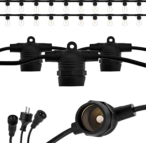 Lumiled Lichterkette Außen 20M mit 20x E27 Fassung 230V Gartenlichter Außenlichterkette Garten Balkon Terrasse Party 20er Dekolampe Outdoor Stecker IP44 wasserdicht Girlanden schwarz Hochzeit Sommer