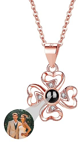 Personalisierte Klee Bild Halskette Für Frauen, Benutzerdefinierte Foto Projektion Halskette Mit Bild Innen Ich Liebe Sie Halskette 100 Sprachen Personalisierte Geschenk Für Frauen Frau Mutter
