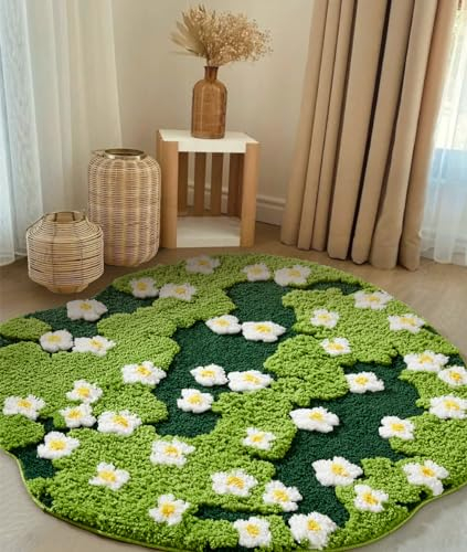 Ouyattle Großer Badteppich mit grünem Blumenmuster, rutschfest, waschbar, modern, elegant, Bohemian, ästhetisch, modisch, Mikrofaser, flauschig, für Schlafzimmer, Babyzimmer