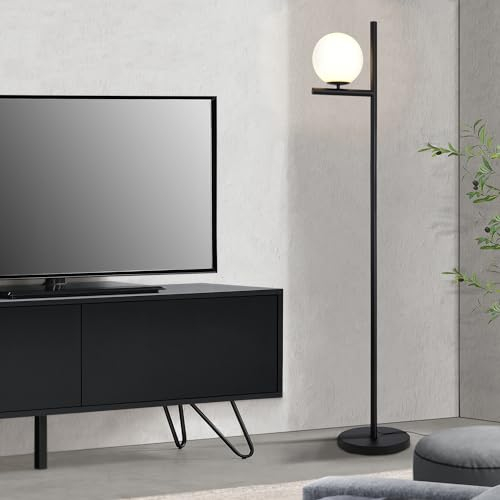 lux.pro Stehlampe Aberdaron Wohnzimmerlampe Stehleuchte mit Lampenschirm aus Glas Weiß Standleuchte E27 Lampe stehend 154 cm hoch Metallgestell