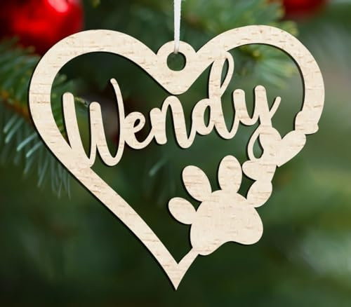 Personalisierte Weihnachtskugel mit Namen Hund, Katze, Tier oder Wunschtext Ø 10 cm Weihnachtskugeln Individuelle Weihnachtsdeko (Herz, Sperrholz)