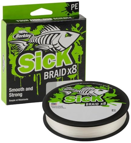 Berkley Sick Braid – 8-Fach geflochtene Angelschnur, Angelschnüre 300 m zum Süßwasser- oder Salzwasser-Meeresangeln weiß oder schwarz (weiß, 0,10mm - 7,5kg)