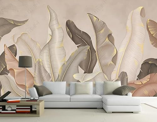 Carta Da Parati 3D Foglie Di Banano Rosa Fotomurale Tessuto Non Tessuto Murali Soggiorno Camera Da Letto Decorazione Murale 200(W) X140(H) Cm