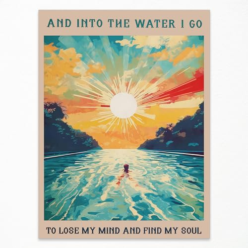 DOLJKCS Abstrakte Ozeanmalerei Wandkunst Sonnenaufgang Sonnenuntergang Landschaft Poster Into The Water I Go To Lose My Mind And Find My Soul Leinwanddrucke 30,5 x 40,6 cm, ungerahmt, inspirierendes