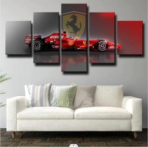 5 Stück Wandkunst Leinwanddrucke Formel 1 Ferrar Rot Bild Malerei Moderne gestreckt gerahmte Wand Kunstwerk für Badezimmer Home Office Decor