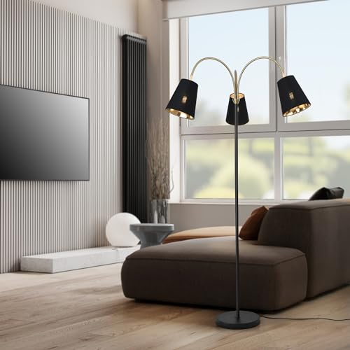 lux.pro Lampadaire avec 3 Douille E14 pour Intérieur Lampe sur Pied Élégante Luminaire Design Intemporel pour Salon Chambre Bureau Métal Polyester Hauteur 154 cm Noir Or