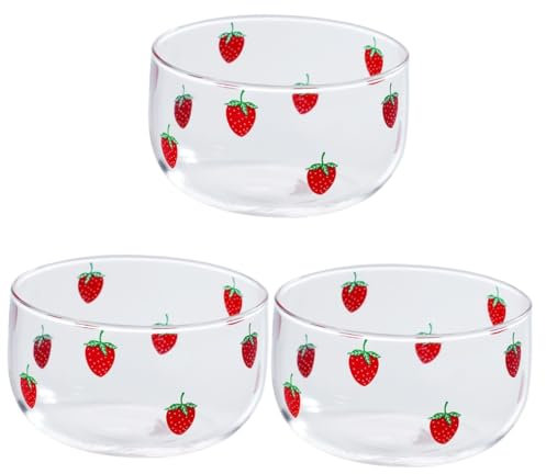 Alipis 3 Stk Erdbeerglasschale Futternapf Desserts Tablett Salatschüssel gesunde lebensmittel Erdbeeren Obstteller Schale mit Erdbeermuster Nachtisch Obstgericht Küchenschüssel Glaskugel