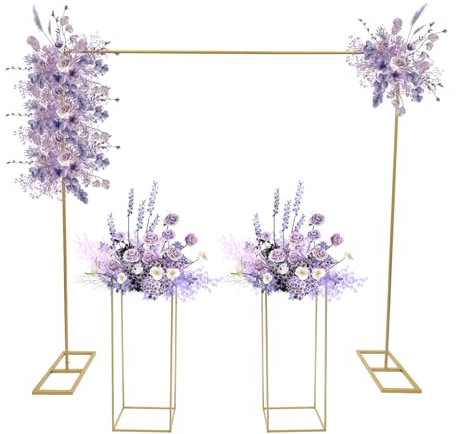 Hochzeitsbogen Rosenbogen Gartenbogen Ballonbogen Gartentor Metall Maschenbogen mit 27 * 27 * 80cm Blumenständerfür Hochzeit, Geburtstag, Party, Zeremonie, Gartendekoration (Gold 200 * 50 * 200cm)