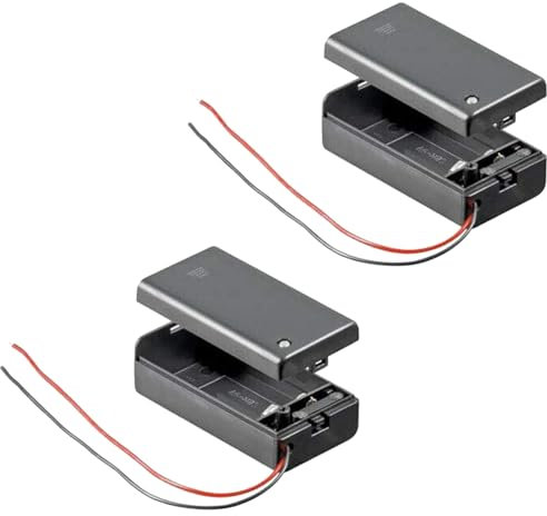 2 compartimentos para pilas negro con carcasa cerrada, interruptor de encendido y apagado, 2 pilas de 9 V