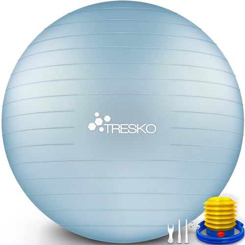 TRESKO® Gymnastikball BPA-Frei inkl. Luftpumpe | Ball für Fitness, Yoga, Gymnastik, Schwangerschaft, Core Training, Rücken | Yogaball Pezziball Pilatesball Sitzball Anti-Burst 300 kg